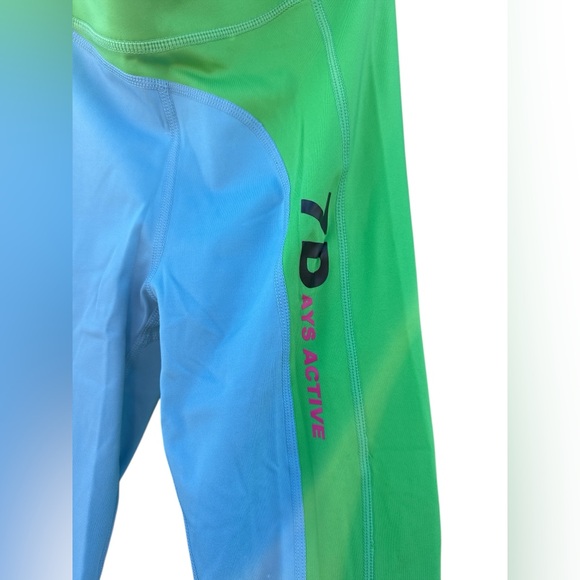 7 Days Active Colorblock Emmet Leggings Blue Green Small Sporty Chic Yoga Gym - Picture 3 of 8